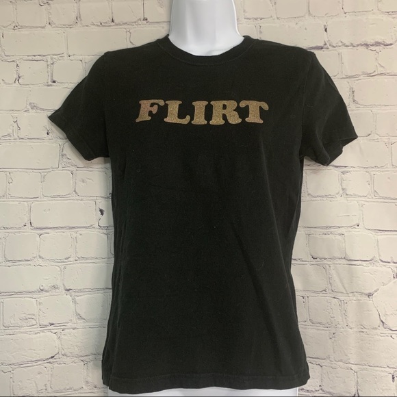 Black T-shirt With Flirt Gold Letters Medium - Picture 1 of 4